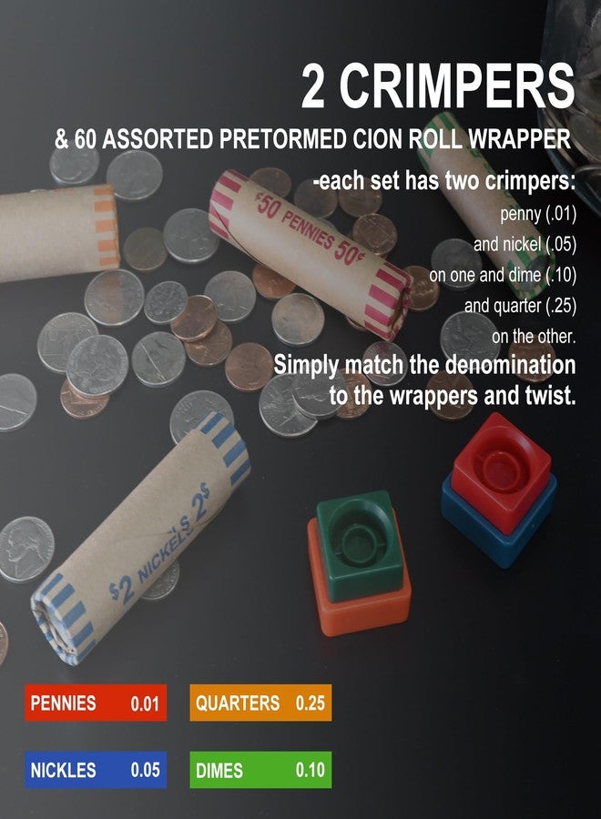 L LIKED 60 Assorted Coin Roll Wrappers with Color Coded Coin Wrapper Crimping Tool -(Quarters, Pennies, Nickels and Dimes) - Image 5