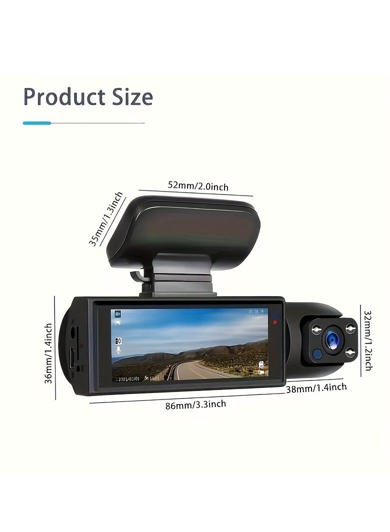 1080P Front and Inside Dual Camera Dash Cam with IR Night Vision, Loop Recording, 3.16 Inch IPS Screen - Wide Angle Car DVR Video Cam. - Image 3