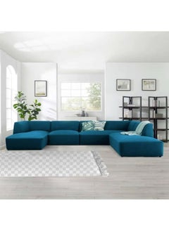 KARNAK Astorn 4 Seater U-Shape Velvet Sofa, Interior Furniture, Comfortable Sofa, High quality Velvet (Blue)  - Image 1