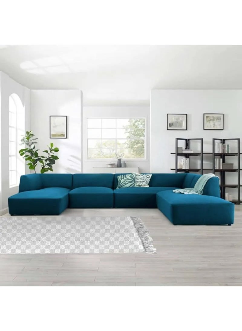KARNAK Astorn 4 Seater U-Shape Velvet Sofa, Interior Furniture, Comfortable Sofa, High quality Velvet (Blue)  - Image 1