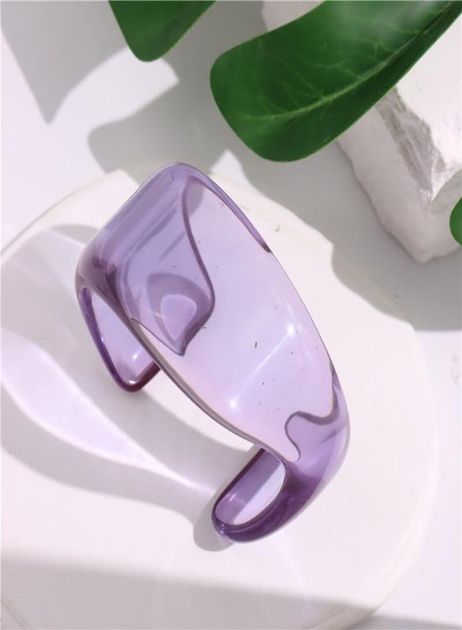 Pingyongchang Acrylic Cuff Bangle Bracelets for Women Chunky Bracelets for Women Colorful Wide Irregular Resin Wristbands Retro Wide Geometric Plastic Bracelet Best Christmas Gifts-L Purple - Image 2