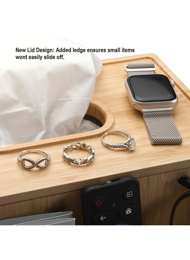 MobileVision Bamboo Tissue Box Holder & Tablet Stand Organizer for Bedroom, Bedside Organizer & Desktop; compartments hold iPad Phones Remote Controls Reading Glasses Notepads & Pens - Image 5