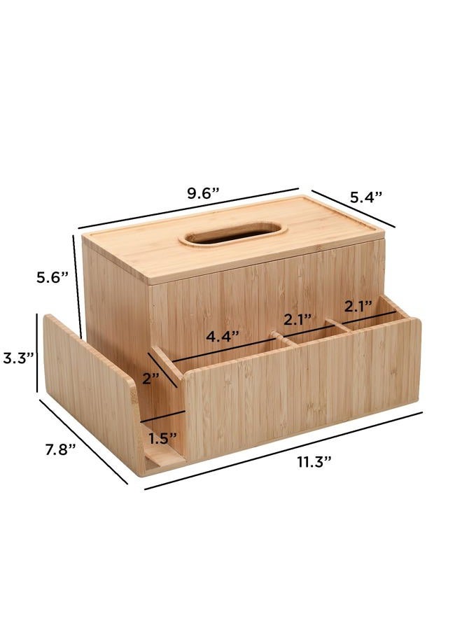 MobileVision Bamboo Tissue Box Holder & Tablet Stand Organizer for Bedroom, Bedside Organizer & Desktop; compartments hold iPad Phones Remote Controls Reading Glasses Notepads & Pens - Image 2