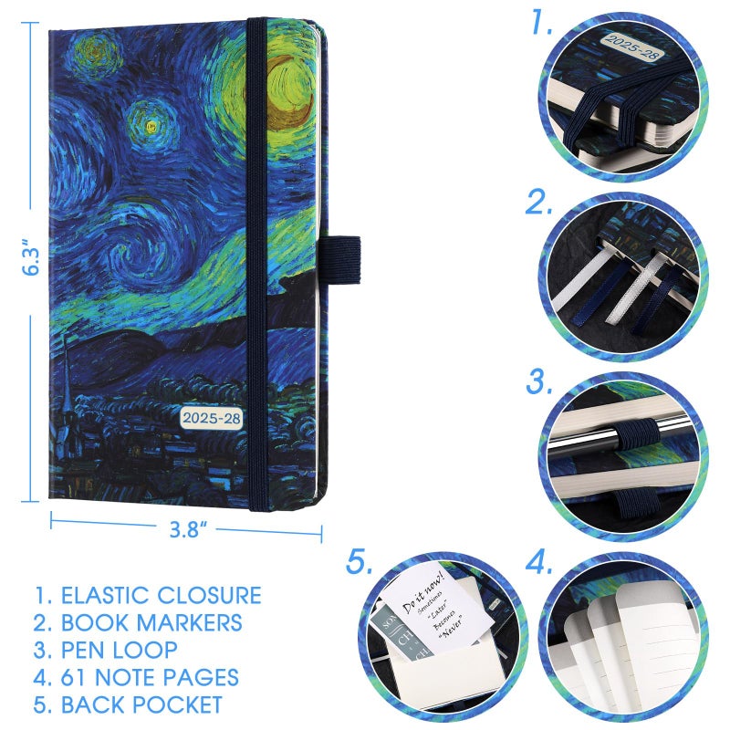 BooQool 2025-2028 Pocket Planner/Calendar - 3 Year Monthly Planner 2025-2028 from Jul. 2025 - Jun. 2028(36 Months), 3.8" x 6.3", Pen Holder, Inner Pocket and 61 Notes Pages - Image 3