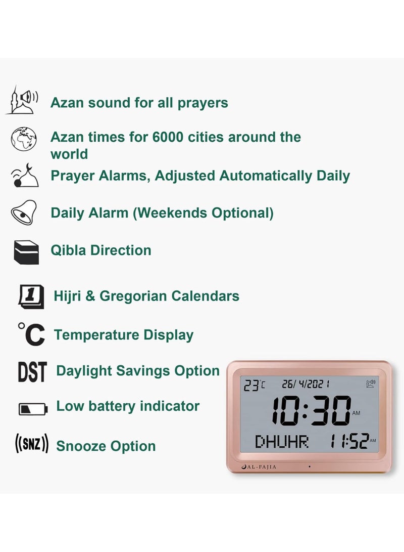 Azan Clock Muslim Prayer Times AL-FAJIA azan Clock/Multifunctional Clock/Decorative Clock/Mosque Clock-Gold  - Image 4