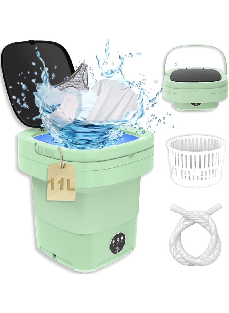 أجريون ​​غسالة محمولة 11 لتر غسالة صغيرة قابلة للطي مع 3 أوضاع تنظيف عميق للملابس الداخلية، ملابس الأطفال، غسالة قابلة للطي للشقق، سكن جامعي، تخييم، مركبة ترفيهية، غسيل سفر (أخضر، 11 لتر) - Image 1