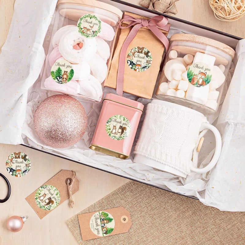 Whaline 1000Pcs Woodland Baby Shower Thank You Stickers Forest Creature Thank You Stickers Wild Animals SelfAdhesive Round Decals for Birthday Baby Shower Party Favor Labels Decor 6 Design - Image 5