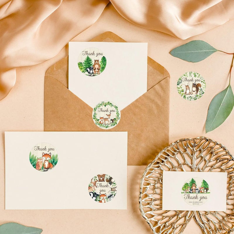 Whaline 1000Pcs Woodland Baby Shower Thank You Stickers Forest Creature Thank You Stickers Wild Animals SelfAdhesive Round Decals for Birthday Baby Shower Party Favor Labels Decor 6 Design - Image 4