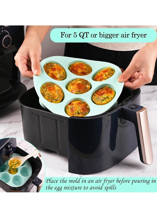 2 حزمة قوالب عضة البيض السيليكون للهواء المقلي ، غير اللاصق 7 أكواب الهواء المقلي الماكين الوعاء للخبز عضة البيض ، الماكينات الصغيرة ، العطيرة ، الكعكة الصغيرة والكيش - Image 3