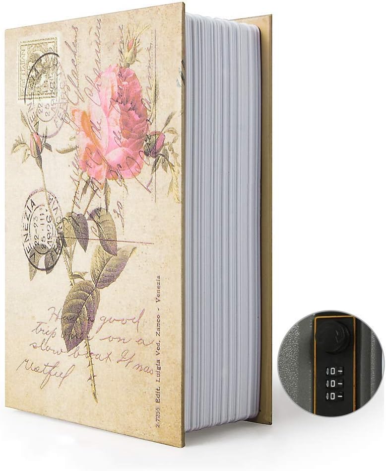 PACOLO Small Sized Diversion Book Safe Storage Box, Dictionary Secret Safe Can with Security Combination Lock/Key, Diversion Book Hidden Safe (Combination, Rose) - Image 1