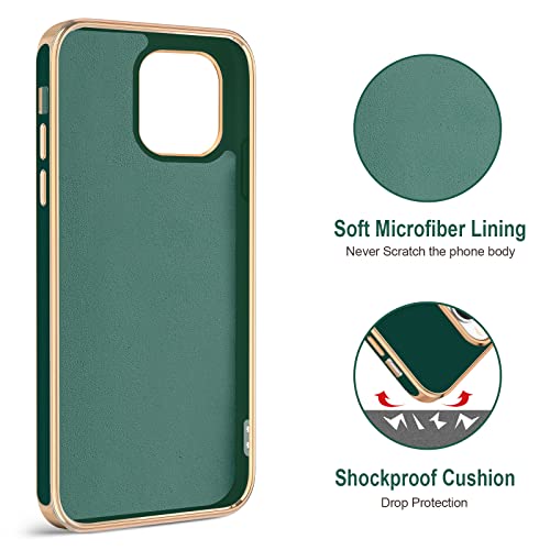 Hython for iPhone 14 Pro Max Case with Ring Stand [360° Rotatable Ring Holder Magnetic Kickstand] [Support Car Mount] Plated Gold Edge Slim Soft TPU Luxury Protective Phone Case Cover, Midnight Green - Image 3