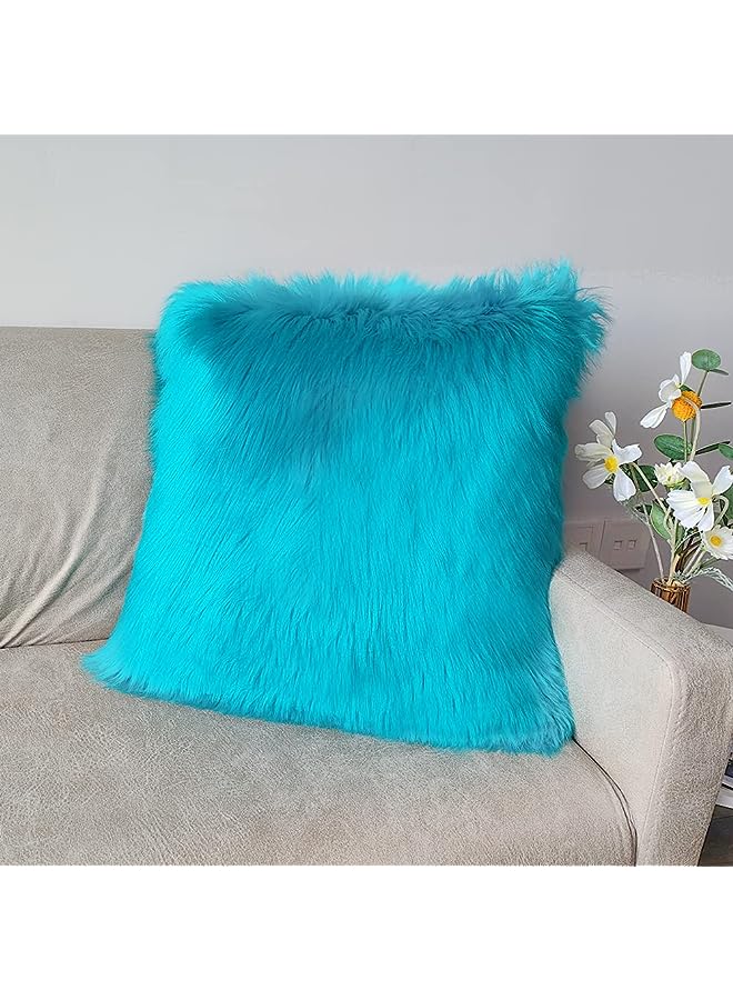 IAF Fur Throw Pillow Covers 18x18 Inch Luxury Long Fur Mongolian Fluffy Soft Cushion Cover Plush Square Floor Pillow Case for Couch Bedroom Sofa Chair 45x45CM (Dark Blue) - Image 1