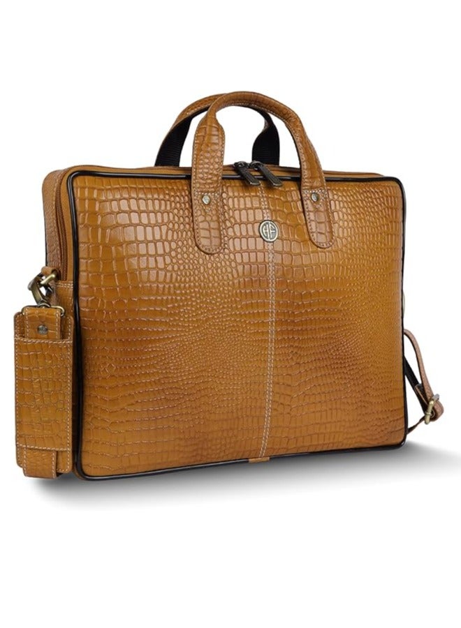  هاموندز فلاي كاتشر حقيبة مكتب جلد طبيعي للرجال - حقيبة لابتوب . بوصة للرجال، حقيبة جلد احترافية للرجال - أحزمة قابلة للتعديل وجيوب متعددة - كروك مانجو - Image 1