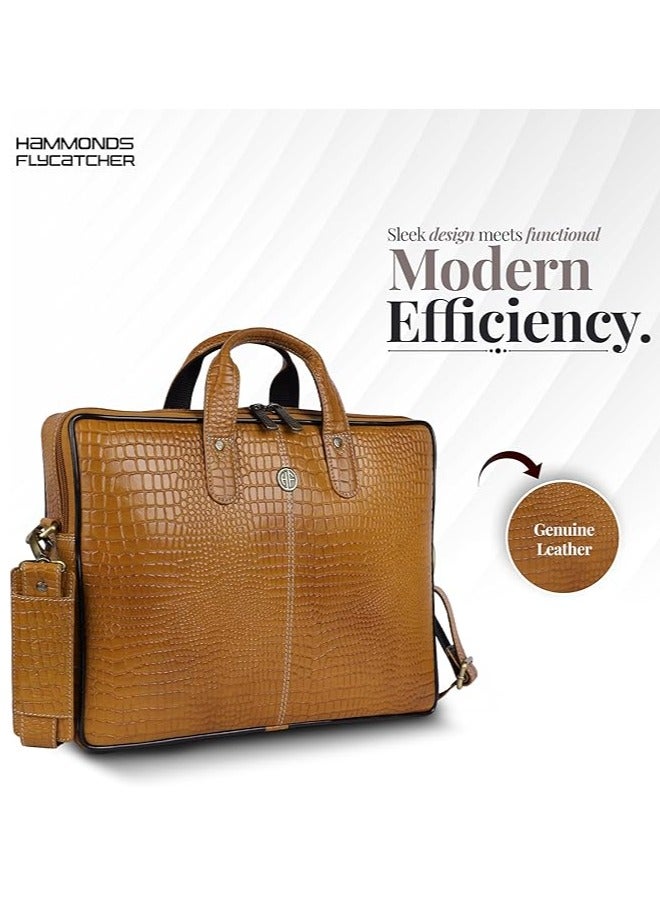  هاموندز فلاي كاتشر حقيبة مكتب جلد طبيعي للرجال - حقيبة لابتوب . بوصة للرجال، حقيبة جلد احترافية للرجال - أحزمة قابلة للتعديل وجيوب متعددة - كروك مانجو - Image 2