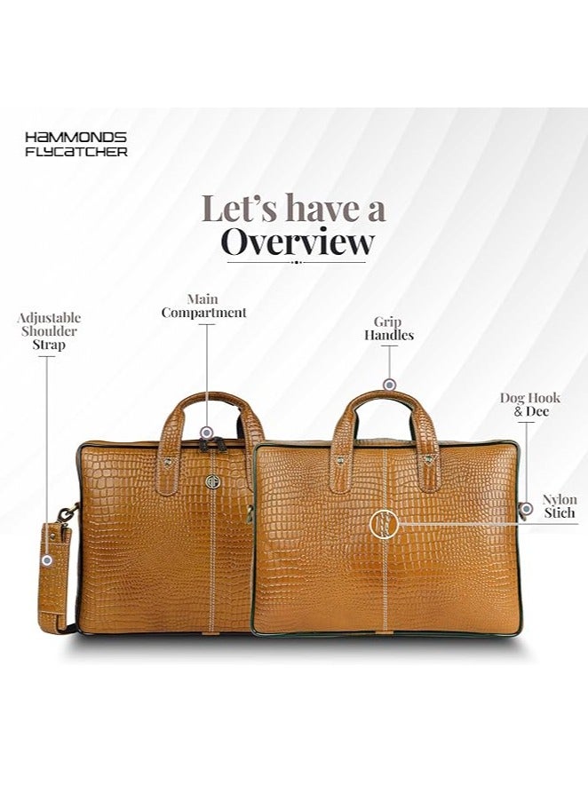  هاموندز فلاي كاتشر حقيبة مكتب جلد طبيعي للرجال - حقيبة لابتوب . بوصة للرجال، حقيبة جلد احترافية للرجال - أحزمة قابلة للتعديل وجيوب متعددة - كروك مانجو - Image 3