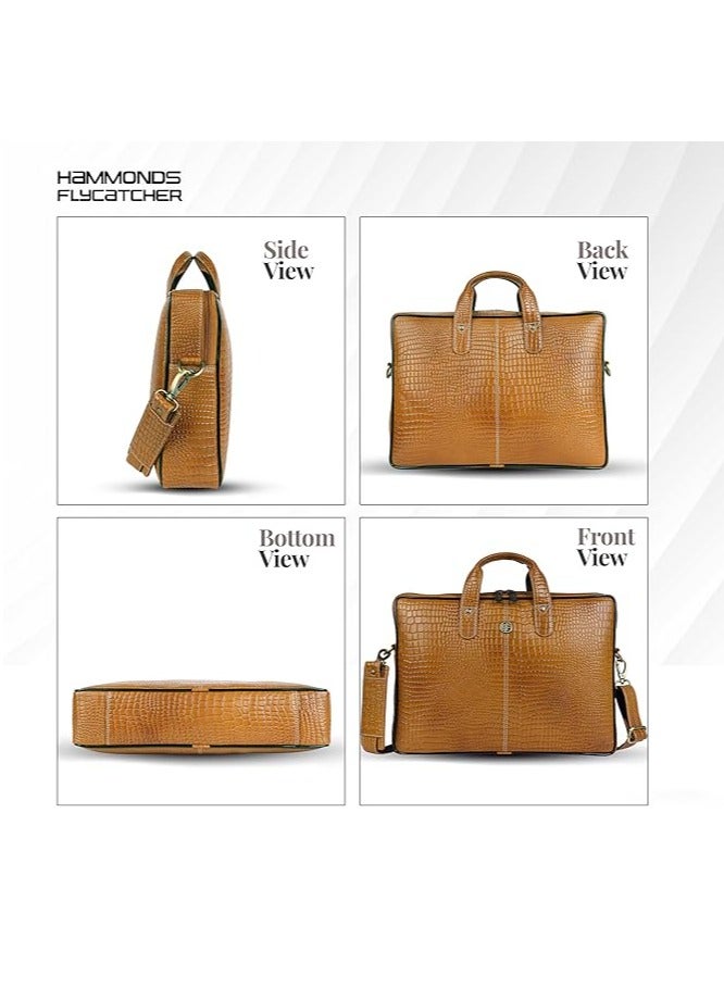  هاموندز فلاي كاتشر حقيبة مكتب جلد طبيعي للرجال - حقيبة لابتوب . بوصة للرجال، حقيبة جلد احترافية للرجال - أحزمة قابلة للتعديل وجيوب متعددة - كروك مانجو - Image 5