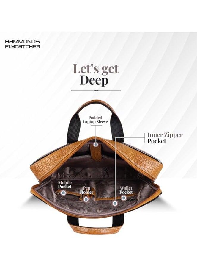  هاموندز فلاي كاتشر حقيبة مكتب جلد طبيعي للرجال - حقيبة لابتوب . بوصة للرجال، حقيبة جلد احترافية للرجال - أحزمة قابلة للتعديل وجيوب متعددة - كروك مانجو - Image 4