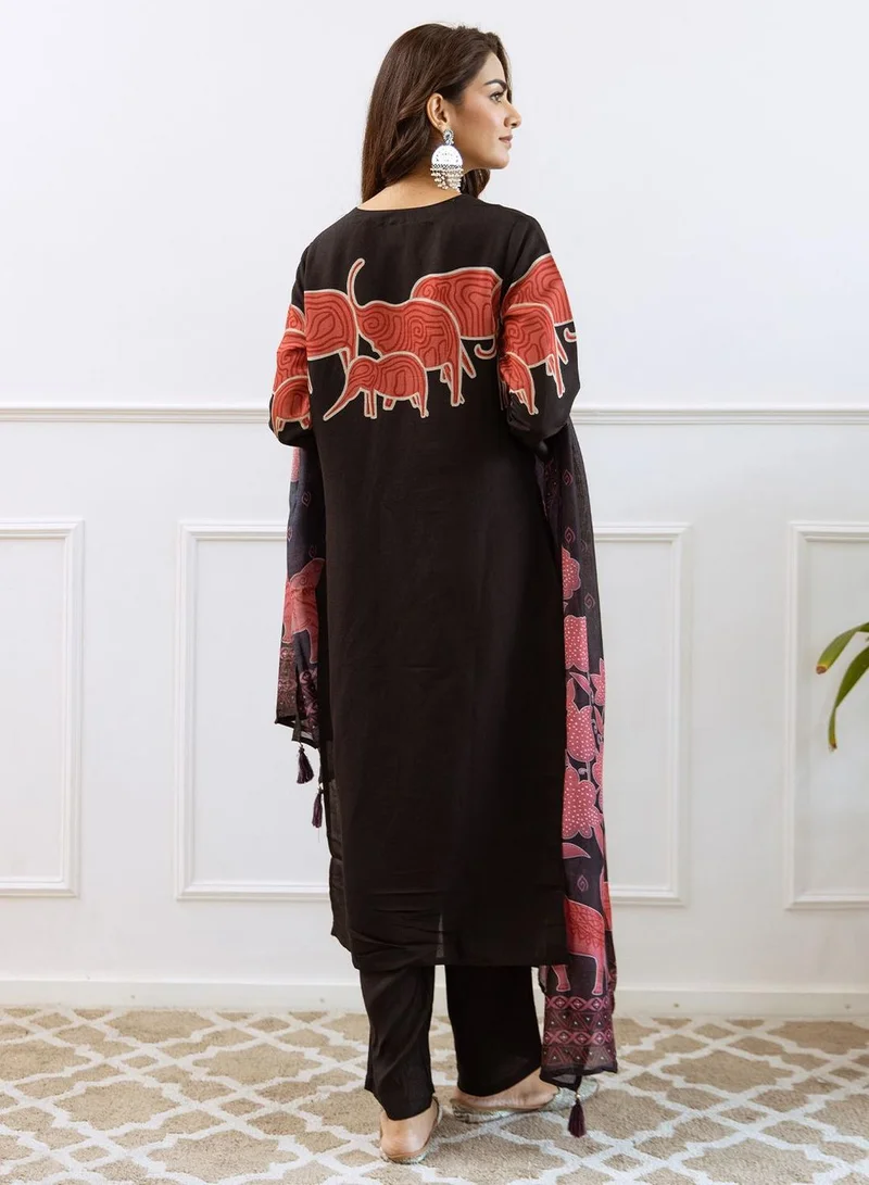 ISHIN Black Women Black Modal Muslin 3 pcs Kurta Set for Women | Best Price UAE