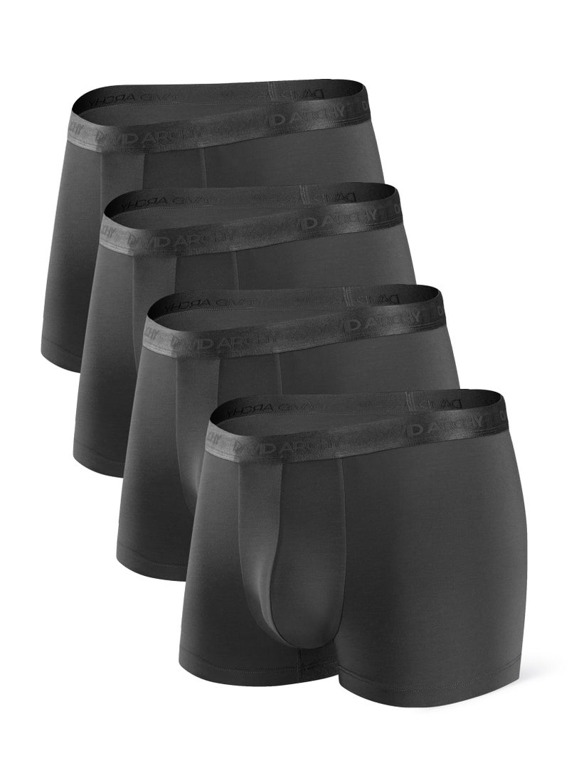 دايفيد آرتشي ملابس داخلية للرجال من مودال فائق النعومة مع دعم الجيب، شورتات بوكسر مقاومة للرطوبة للرجال 4 عبوات XL أسود