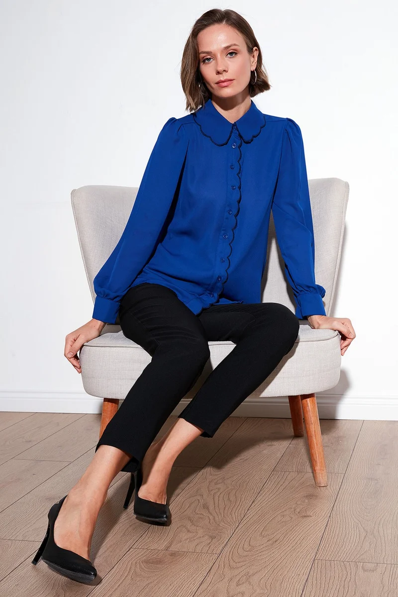 ليلا Collar Detailed Regular Fit Chiffon Shirt Women's Shirt 61114410