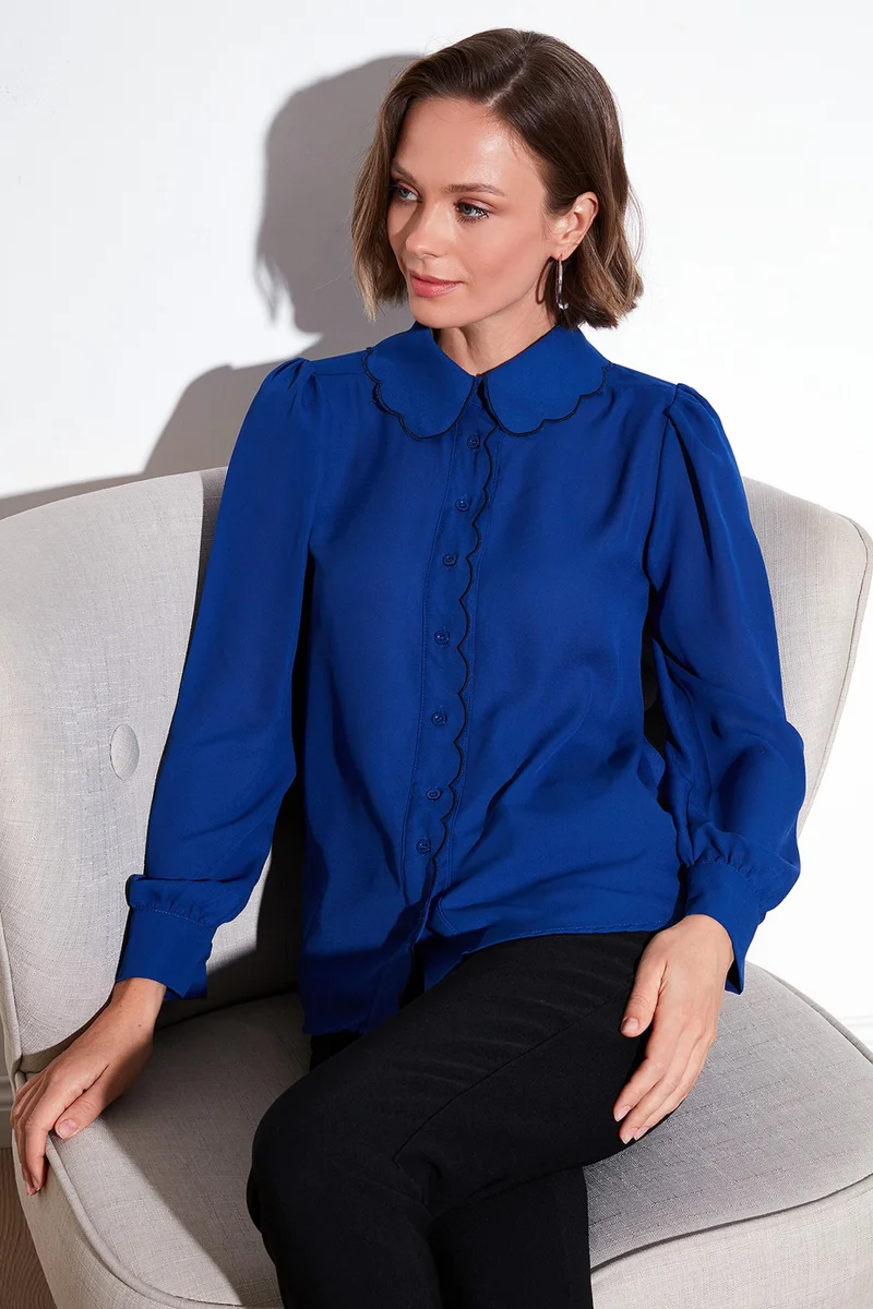 ليلا Collar Detailed Regular Fit Chiffon Shirt Women's Shirt 61114410