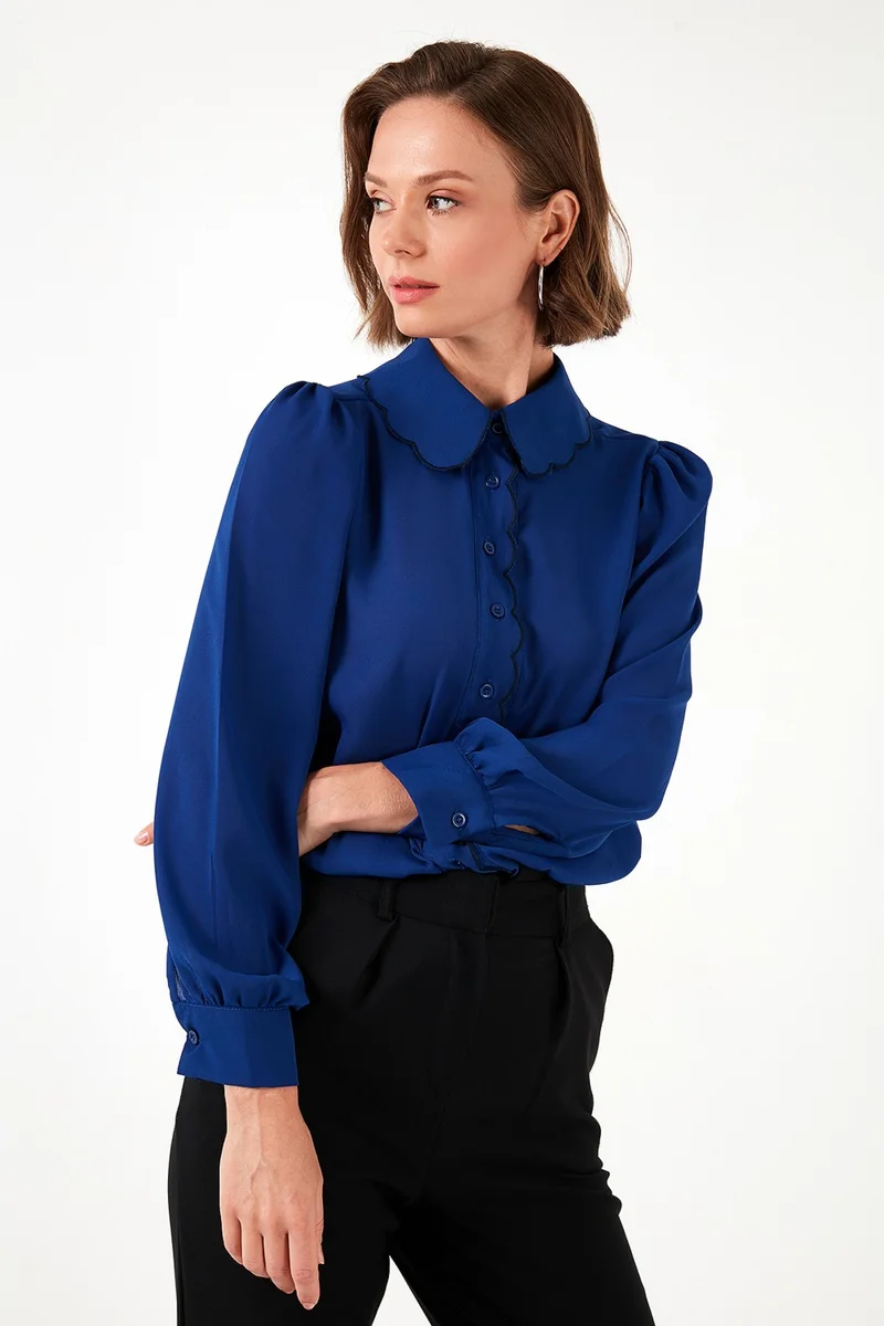 ليلا Collar Detailed Regular Fit Chiffon Shirt Women's Shirt 61114410