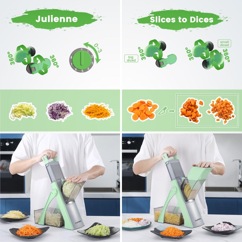 SupMaKin Upgrade Safe Mandoline Slicer for Kitchen, SupMaKin Bigger Entrance Vegetable Food Slice Potato Slicer Chopper, Adjustable Thickness Multi Mandolin, Julienne + Dicer Kitchen Must Haves Green - Image 5