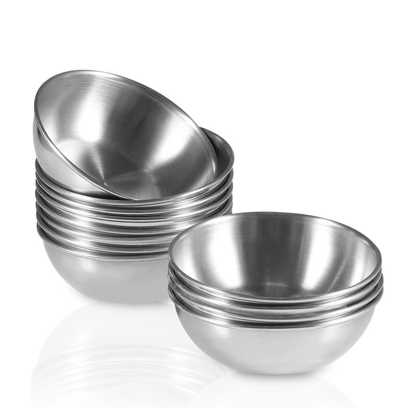 Amytalk 12 Pack 32inch Stainless Steel Sauce Dishes Mini Individual Saucers Bowl Round Seasoning Dishes Sushi Dipping Bowl Appetizer Plates Sliver