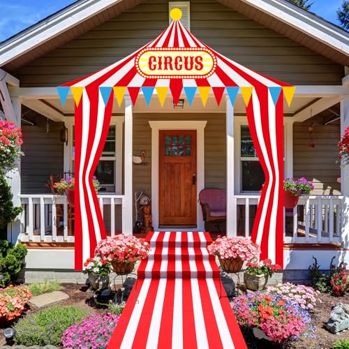 Fanfanwin 4 Pcs Carnival Circus Tent Decorations Carnival Entryway Door Party Decor Awning Hanging Banner Aisle Runners Supply for Circus Theme Birthday CelebrationStylish - Image 1