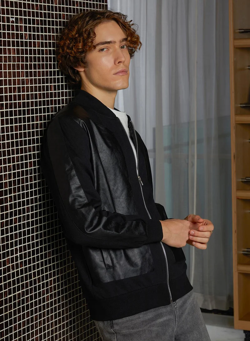 Campus Sutra Men's Onyx Black Self-Patch Bomber Jacket