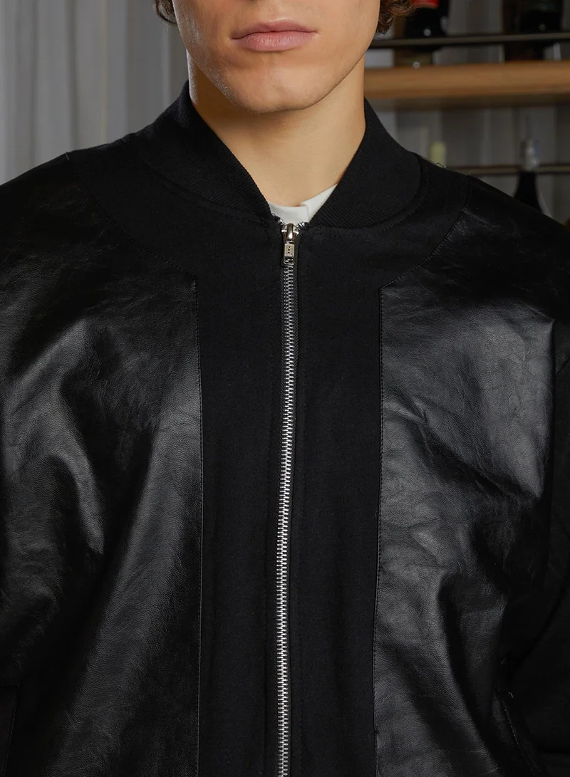 Campus Sutra Men's Onyx Black Self-Patch Bomber Jacket