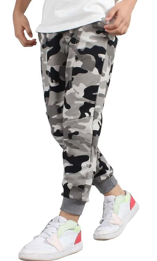 BINPAW Boys Cotton Camo Printed Drawstring Jogger Sweatpants with Pockets, Camo Grey, 11T-12T(11-12 Years)=Tag 160 - Image 2