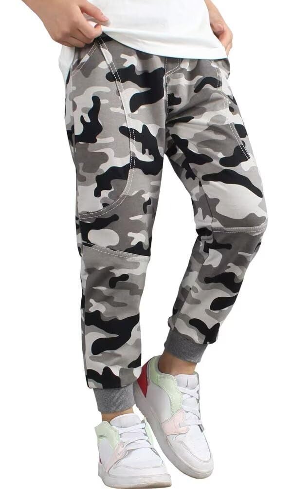 BINPAW Boys Cotton Camo Printed Drawstring Jogger Sweatpants with Pockets, Camo Grey, 11T-12T(11-12 Years)=Tag 160 - Image 3