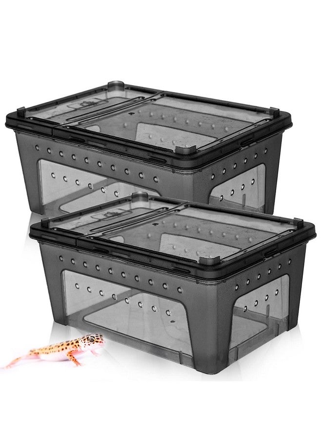 Hamiledyi 2PCS Reptile Feeding Box Snake Breeding Box Transparent Animal Habitat Cage Portable Plastic Turtle Transport Container for Bearded Dragon Lizard Spider Frog Scorpion Gecko 12.6 x 8.6 x 5.9 - Image 1