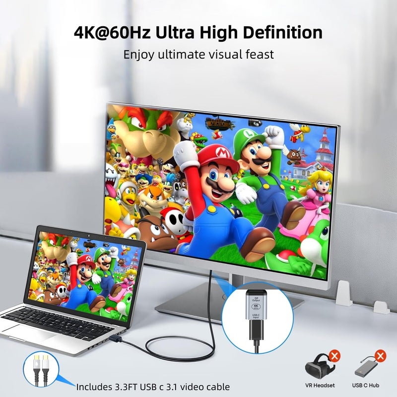 XinYaa USB C to DisplayPort Adapter with USB Video Cable, 4K@60Hz Uni-Directional USB C Female to DP Male Adapter, Thunderbolt 4/3 to DP Converter Compatible with i-/Phone 17, Galaxy, MacBok Pro- 1 Pack - Image 3