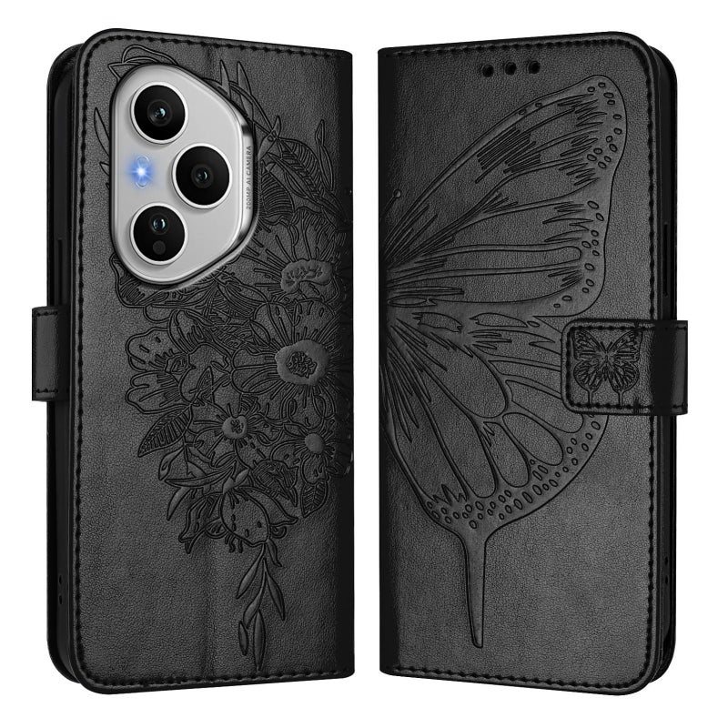 erorex For Honor 400 Pro 5G Global 160.8mm Embossed  Leather Phone Case(Black) - Image 2