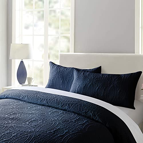 Boryard 3-Piece Quilt Set Queen, Lightweight Soft Warm Full Size Quilt Bedspread Coverlet (90x90 inches) with 2 Pillow Shams (20x26 inches), Navy Blue - Image 4