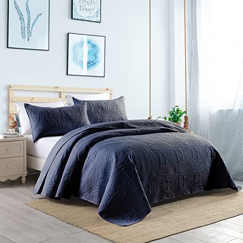 Boryard 3-Piece Quilt Set Queen, Lightweight Soft Warm Full Size Quilt Bedspread Coverlet (90x90 inches) with 2 Pillow Shams (20x26 inches), Navy Blue - Image 2