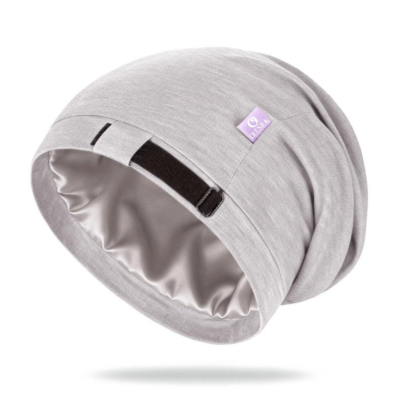 OLESILK 100% Mulberry Silk Bonnet for Sleeping Women, Silk Hair Wrap for Sleeping, Silk Sleep Bonnet for Women&Men, Real Silk, Not Satin, Light Grey - Image 1