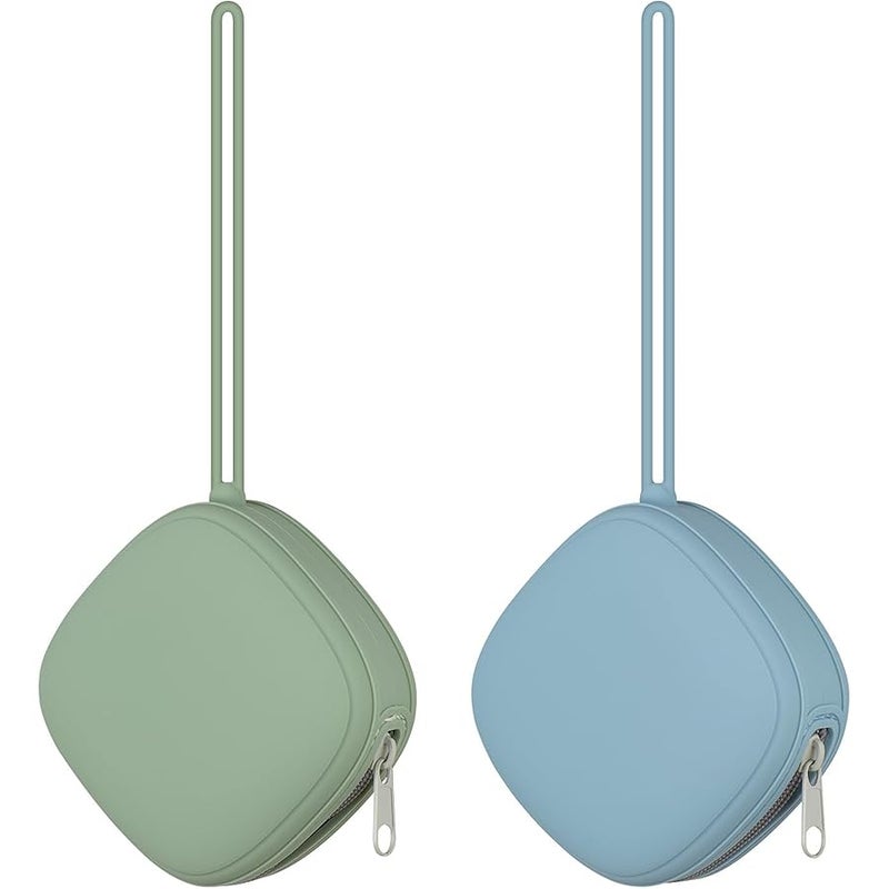 BIGTHREE 2 Pack Silicone Pacifier Holder Case, Portable Pacifier Cover Bag for Diaper Bags Baby Carriage, Travel Baby Pacifiers Silicone Pouch, Pacifier Accessories for Boys & Girls (Green+Blue) - Image 1
