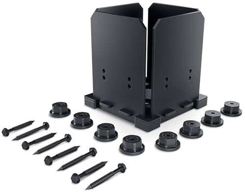 Ozco مجموعة قاعدة عمود أوزكو إيرونوود 6x6، تشمل 1 لوحة قاعدة عمود، 4 لوحات زخرفية، 8 صواميل سداسية، براغي خشبية OWT، فولاذ مجلفن للأروقة | 56638 - Image 1