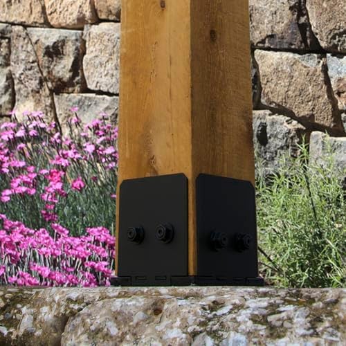 Ozco مجموعة قاعدة عمود أوزكو إيرونوود 6x6، تشمل 1 لوحة قاعدة عمود، 4 لوحات زخرفية، 8 صواميل سداسية، براغي خشبية OWT، فولاذ مجلفن للأروقة | 56638 - Image 3