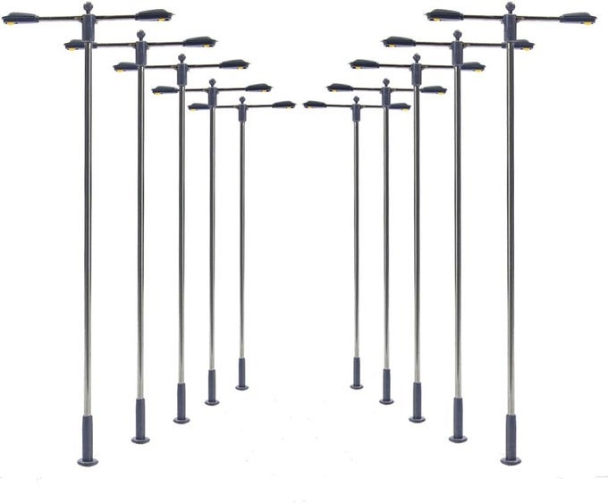 LQS12W 10PCS MODEL RAILWAY TRAIN LAMP POST WITH BRIGHT WHITE LEDS FOR HO OO SCALE