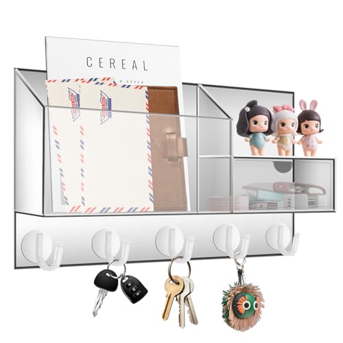 Happy Dino HappyDino Acrylic Key Holder Wall Mount Mail Organizer for Wall with Shelf Storage Drawer and 5 Hooks Clear - Image 1
