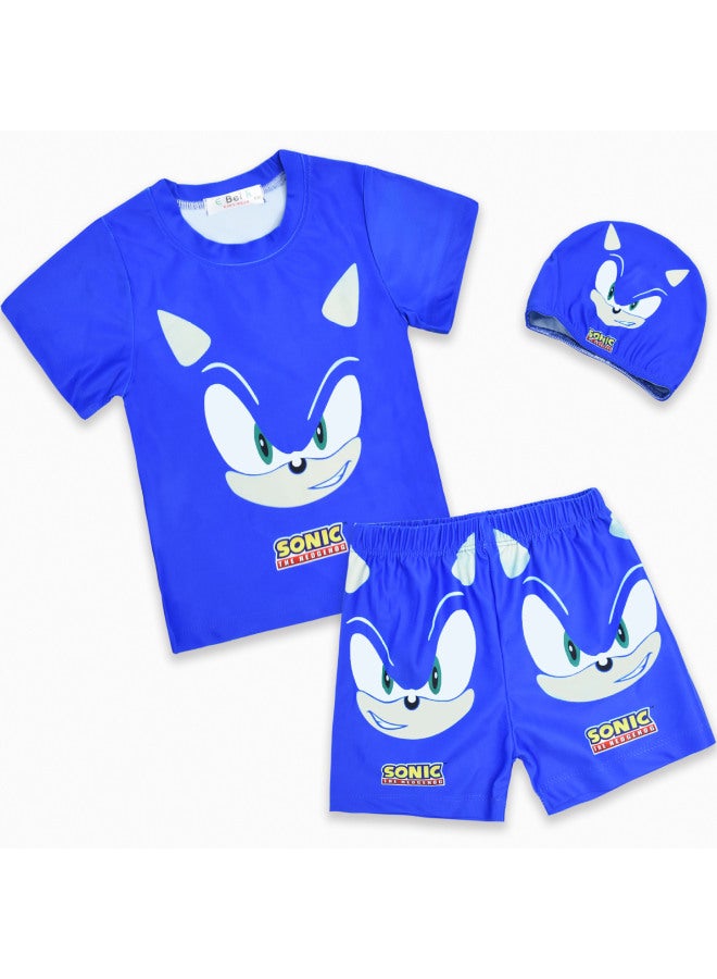 Loquat Children's Swimsuit Card Sonic-sonic Hedgehog Digital Printed Children's Swimsuit Short Sleeve Suit 5501-Color:5501 Yellow- - Image 3