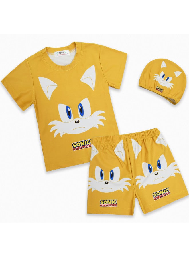 Loquat Children's Swimsuit Card Sonic-sonic Hedgehog Digital Printed Children's Swimsuit Short Sleeve Suit 5501-Color:5501 Yellow- - Image 4
