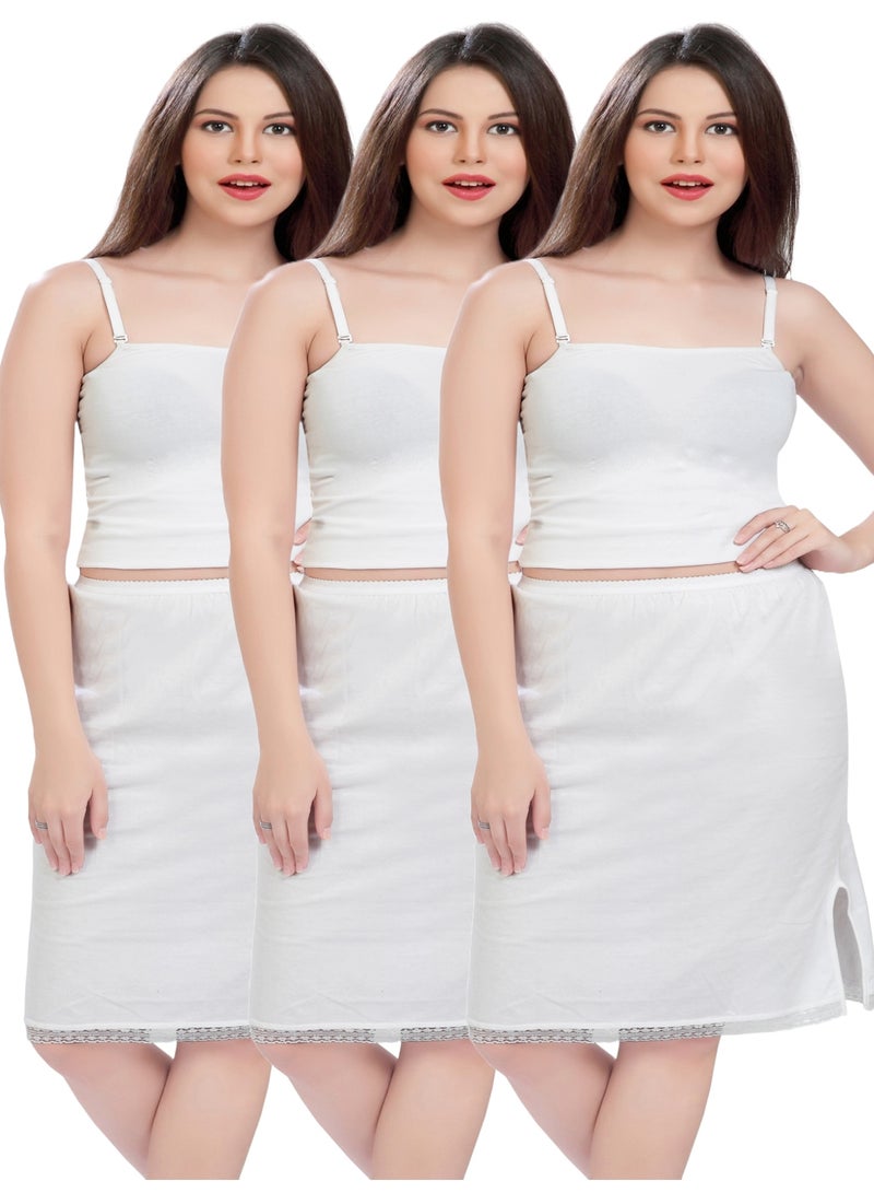 mybody Mini Skirt Combo Pack of 3 for Women – All White – High Waist Stretchable Inner Skirts for Sarees, Kurtis & Dresses – Sizes S to 3XL  - Image 1