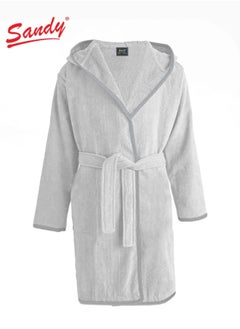 Sandy Sandy Kids Bathrobe with Hood, 100% Cotton Highly Absorbent, Unisex Plush Robe, Made in Egypt, Size XS, Light Grey  - Image 1
