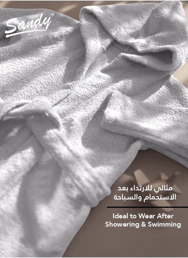 Sandy Sandy Kids Bathrobe with Hood, 100% Cotton Highly Absorbent, Unisex Plush Robe, Made in Egypt, Size XS, Light Grey  - Image 4