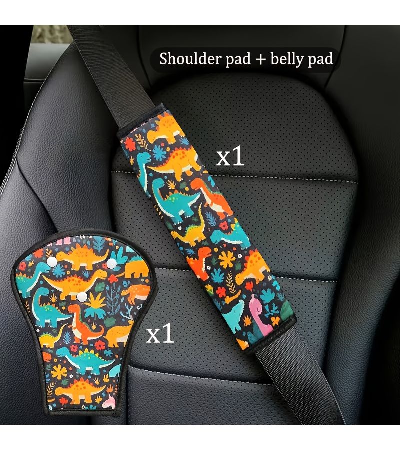 Car Seat Belt Shoulder And Belly Pad Set Small Car Pattern - Image 1